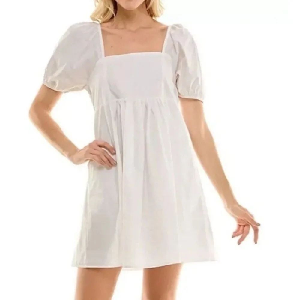 Draper James Large White Cotton Puff Sleeve Smocked Dress Square Neck Baby Doll